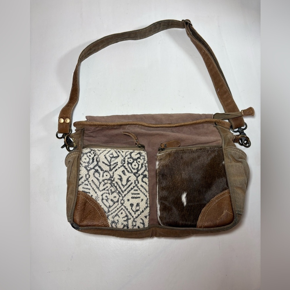 Myra Bag Brown Multi-Texture Canvas & Leather Shoulder Bag